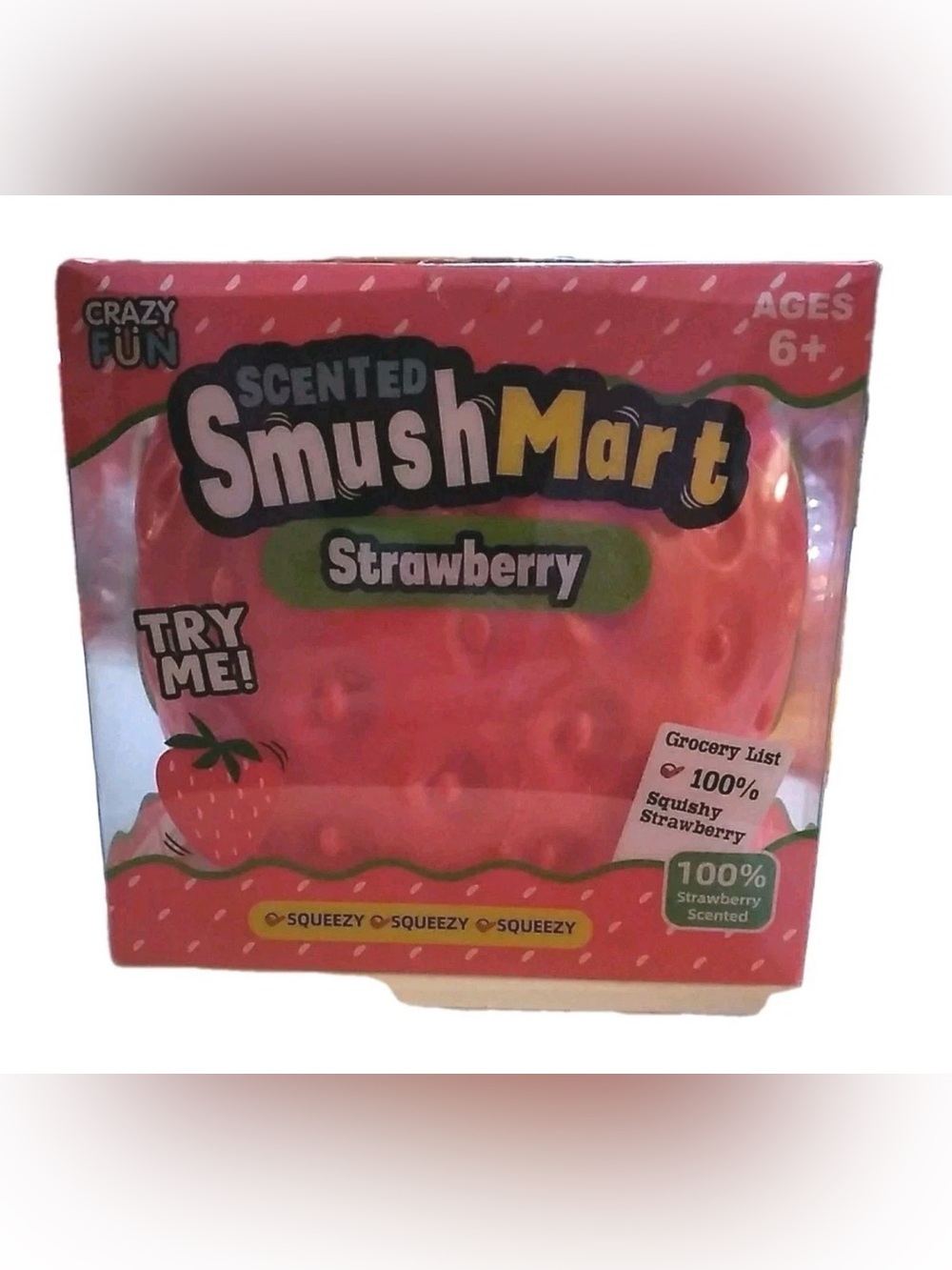 Crazy Fun SmushMart Scented Strawberry Squish Squeeze Toy Red Sealed Box